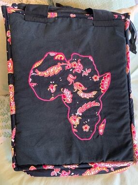 Black Tote Bag with Pink Paisley Africa Applique